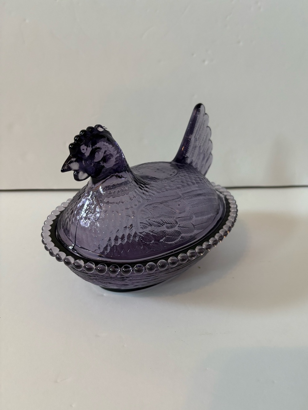 Purple Glass Hen on Nest Covered Dish - Decorative Serving Bowl